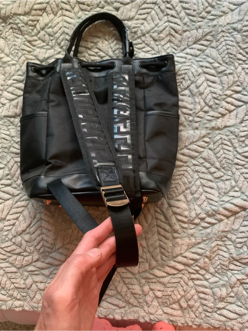 Versace Black Backpack tote with Gold Hardware